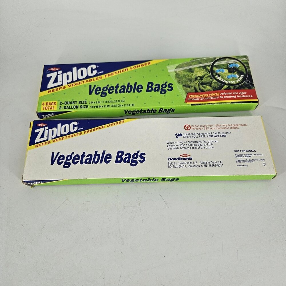 Vint Ziploc Vegetable Bags Trial Pack Lot of 2 USA Dow Vented 2 Qrt 2 Gallon New - Picture 6 of 9